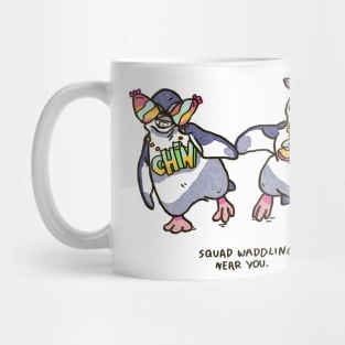 Chin N Strap penguin waddles Mug